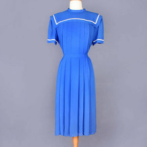Pierre Cardin Designer Blue Pleated Vintage Dress